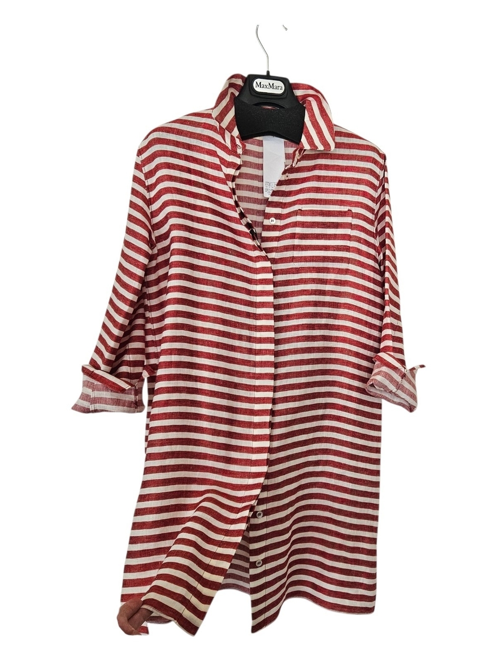 S MAX MARA Striped Red and White Button-Up Shirt Dress